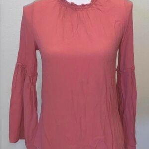 Sienna Sky mauve pink ruffle neck bell Long sleeve S blouse Top Keyhole Back